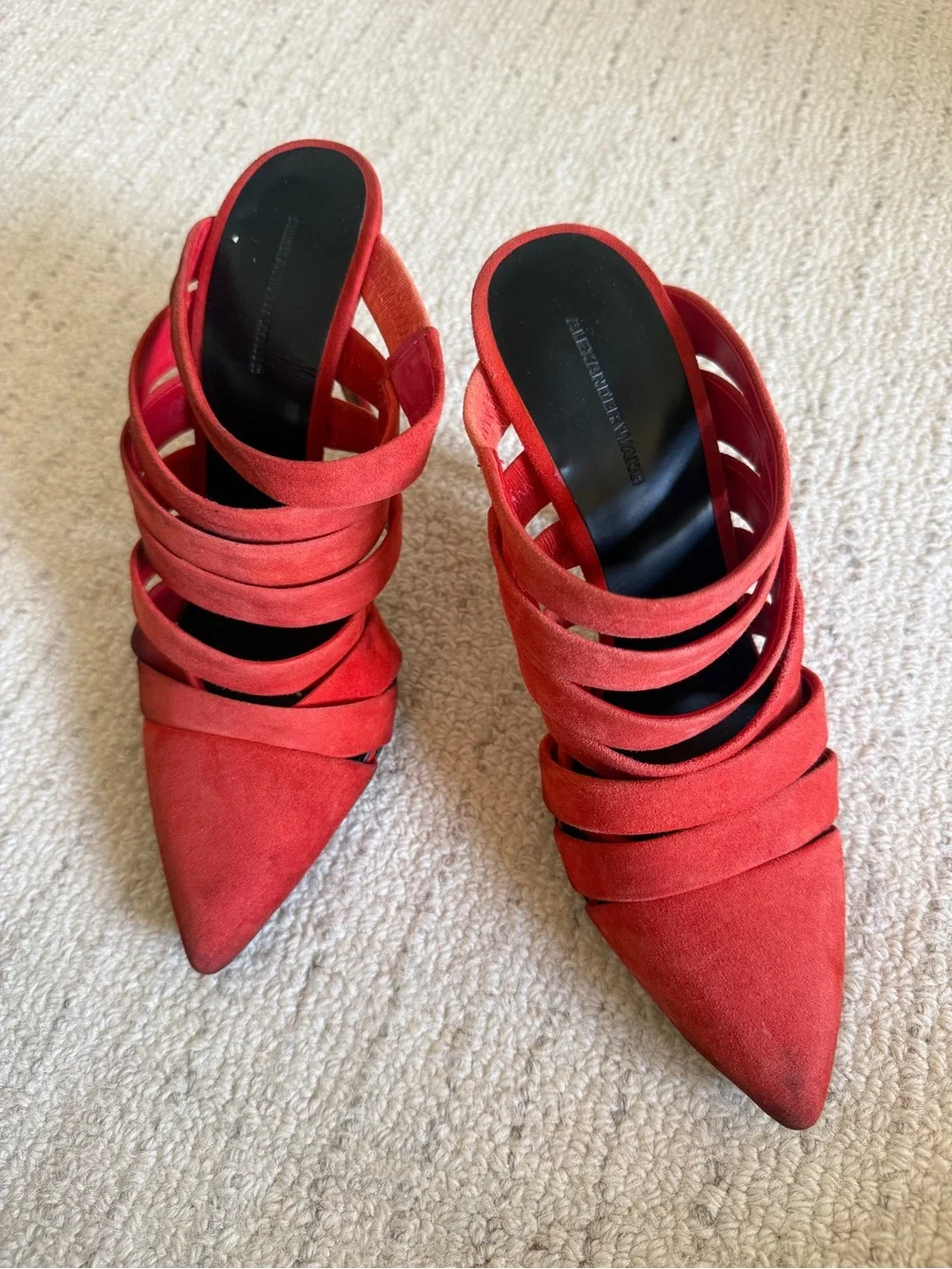 Alexander Wang Red Suede Strappy Pointed-Toe High Heels
